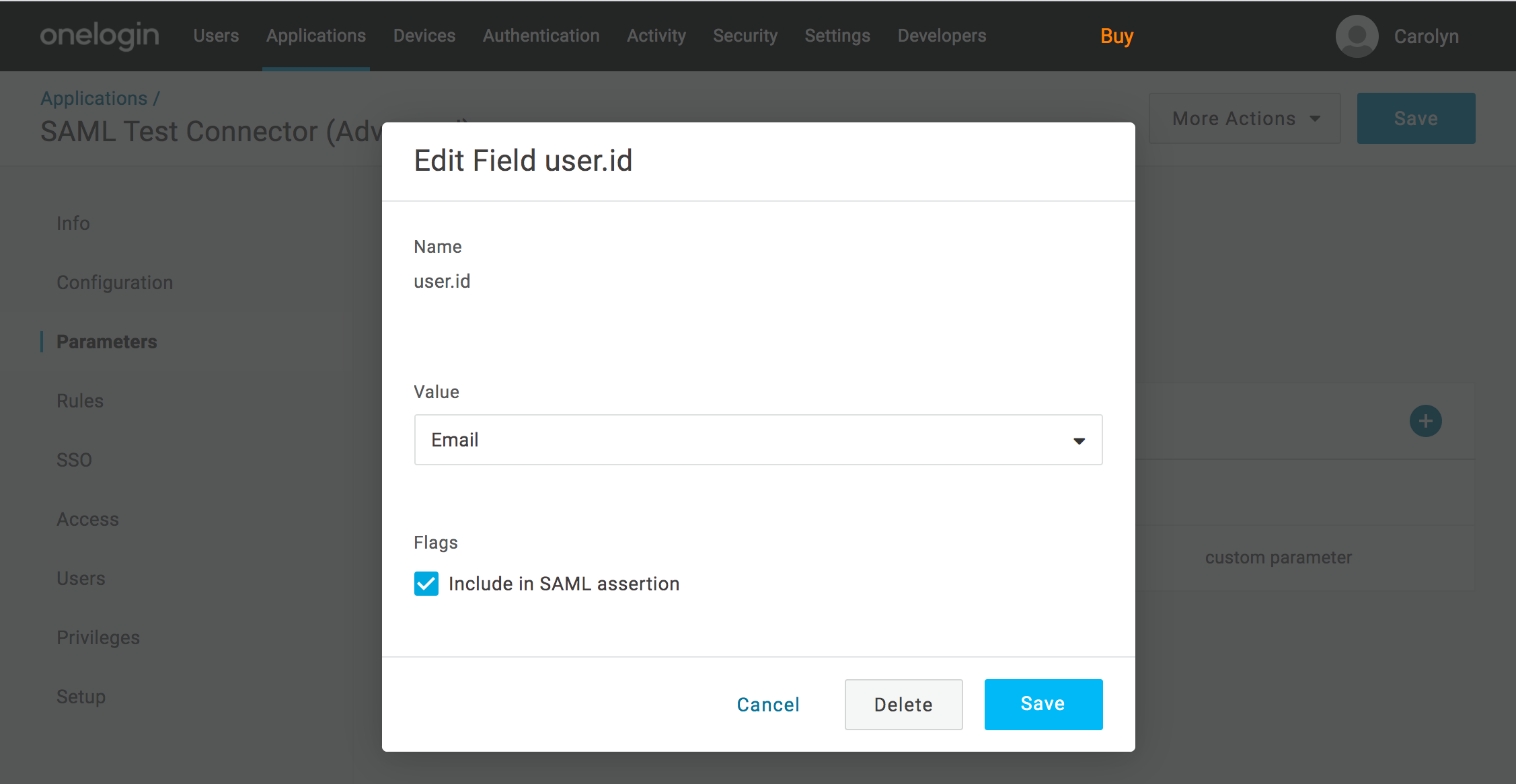 Set_email_parameters_for_your_OneLogin_SAML_SSO_web_app___Tethr_customer_support.png